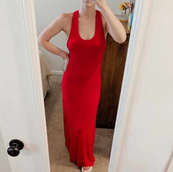 J. Law inspired Forever 21 red jersey maxi dress - Picture 3 of 5